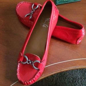 Red Franco Sarto patent leather loafers